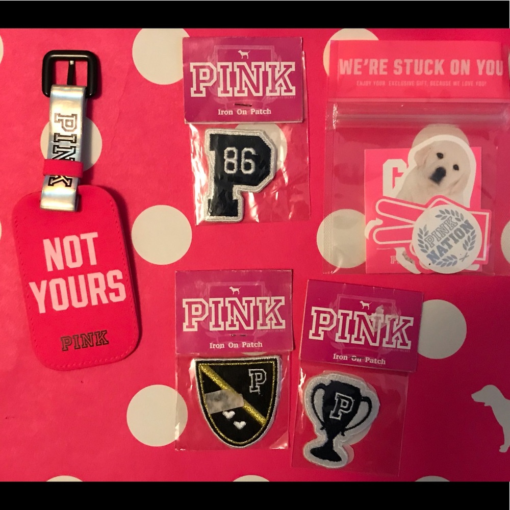 💗VS PINK LUGGAGE TAG & PATCHES BUNDLE